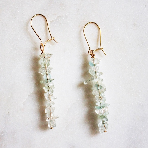 Gold Fill Stacked Aquamarine Chips Earrings - Picture 1 of 2